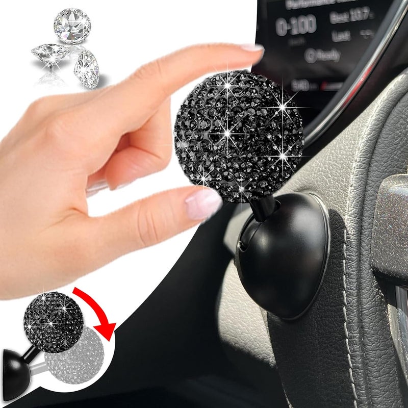 Zerikwon Bling Diamond Car Push Start Button Cover - Cute Accessories for Women Interior, Engine Starter Joystick Decor for Girls, Black - Image 1